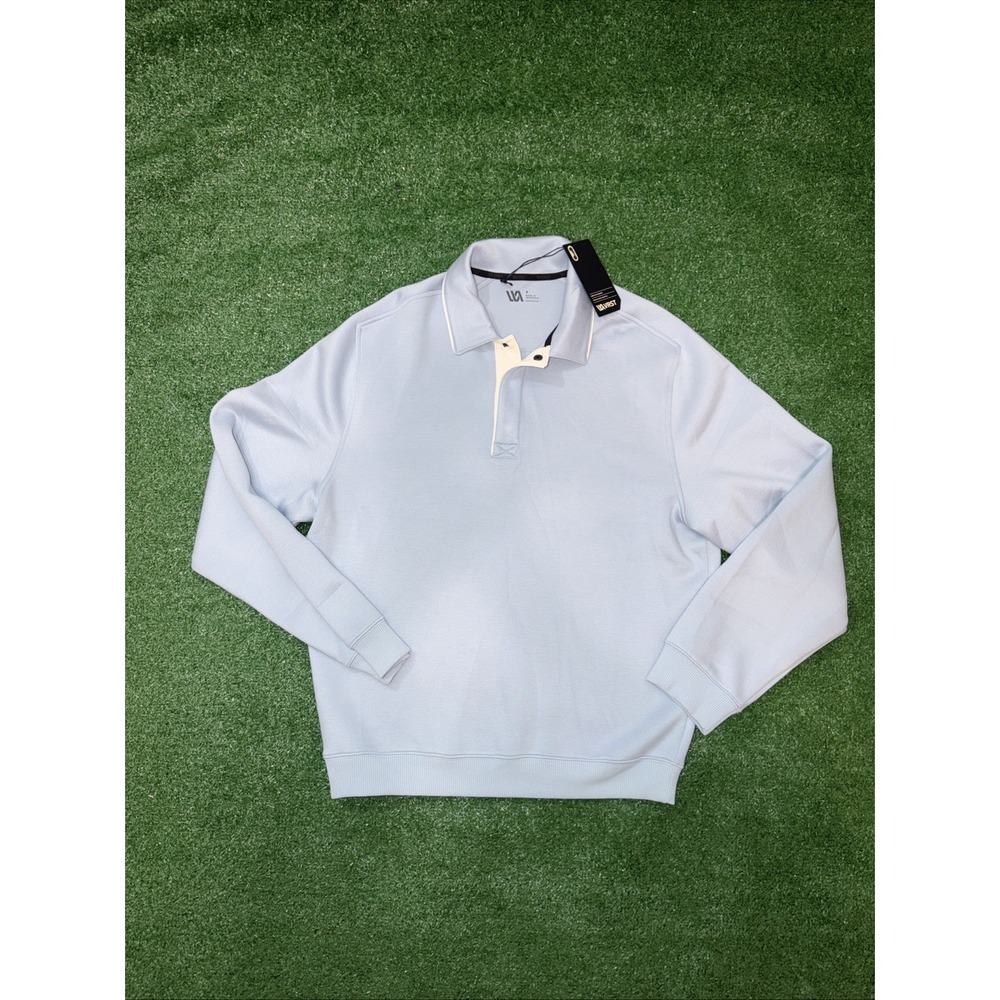 NWT‎ VRST Pinnacle Rugby Polo Long Sleeve Collared Light Blue White Men's Small